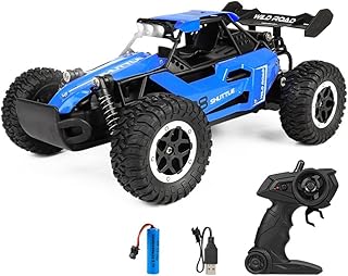 2.4 GHz Remote Controlled Car Toy, RC Car with LED Light and Alloy Housing, RC Buggy, Remote Controlled Off-Road Toy Car, RC Car for Children Gift from 3 Years (Blue)