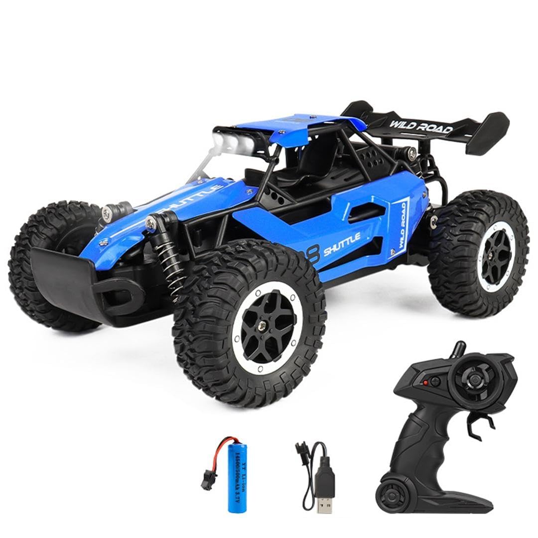 2.4 GHz Remote Controlled Car Toy, RC Car with LED Light and Alloy Housing, RC Buggy, Remote Controlled Off-Road Toy Car, RC Car for Children Gift from 3 Years (Blue)