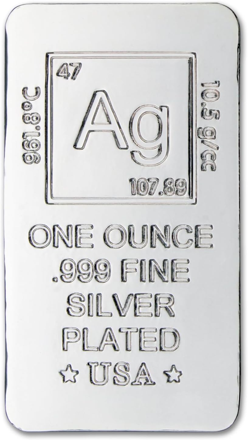 1 oz Silver Plated Bar (Flat Style) .999 Pure Paperweight - Element Design with Certificate of Authenticity