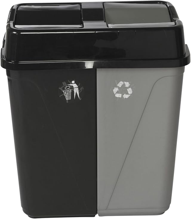 URBNLIVING 100L Duo Kitchen Bin Waste Garbage Can 2 Compartments With Bas Connectors (Black/Grey)
