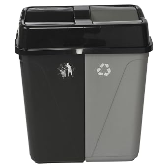 URBNLIVING 100L Duo Kitchen Bin Waste Garbage Can 2 Compartments With Bas Connectors Black/Grey