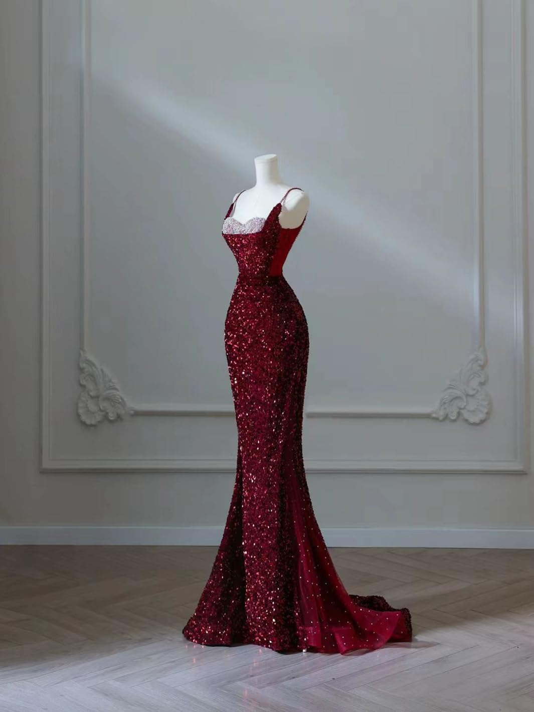 Sequin Mermaid Prom Dresses for Women 2025 Sparkly Spaghetti Strap Beaded Sweetheart Slit Long Evening Party Gown