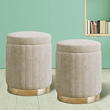 Velvet Luxurious Ottoman Pouffes for Sitting, for Bedroom & Living Room, Sofa Side Stool, Wooden Small Ottoman Footrest Stool, Makeup Chair, Pouf for Office & Home Decoration. (2, Cream)