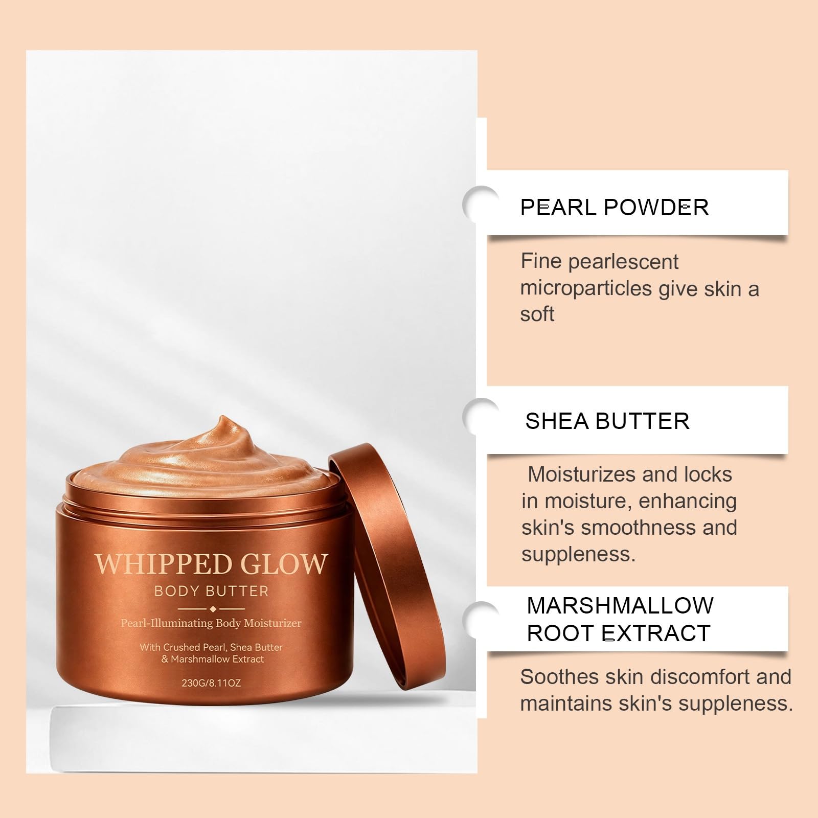 Whipped Body Butter, Perlenleuchtende Körperfeuchtigkeitscreme. (5PCS) | Körperbutter mit Crushed Pearl, Sheabutter Body Moisturizer Creme, Marshmallow Extract Body Butter Lotion.