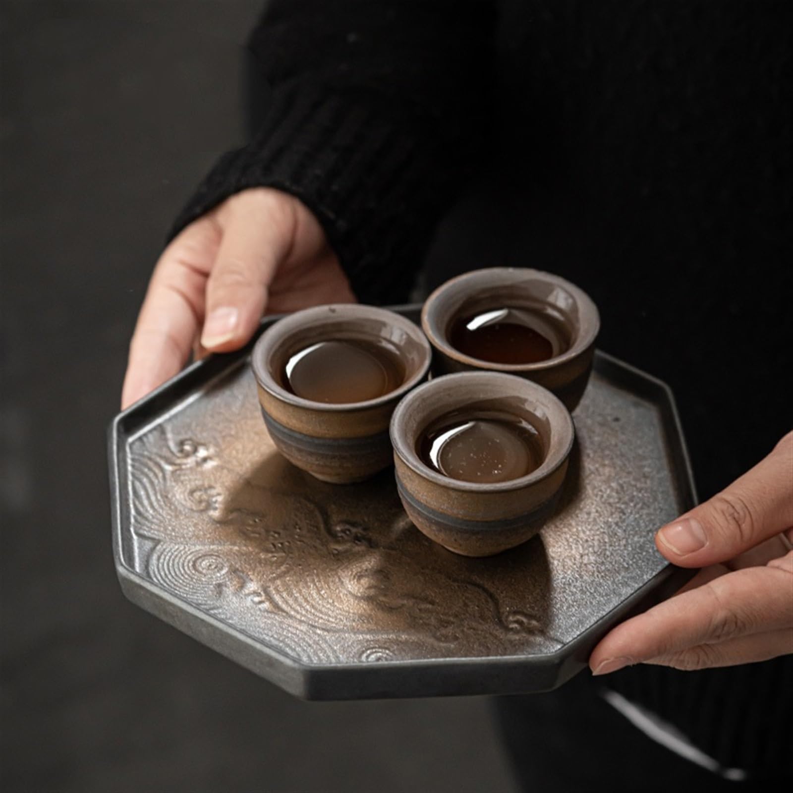 Zestaw do herbaty Gongfu, retro ceramiczna taca na herbatę, chińska taca na herbatę z bańkami mydlanymi, mały stolik do herbaty, zestaw do herbaty Kung Fu, taca na herbatę, jeden dzbanek, dwie filiż