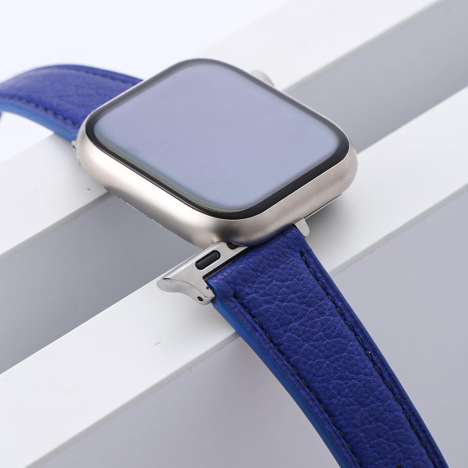 Soft French Goatskin Women Slim Leather Watch Band Compatible with Apple Watch 38mm 40mm 41mm 42mm 44mm 45mm 46mm 49mm, Thin Leather Strap Replacement for iWatch Series Ultra SE 10 9 8 7 6 5 4 3 2 1