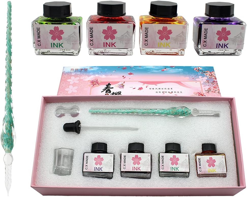 XIAOYU Glass Dip Pen Ink Set, Calligraphy Dip Pens, Crystal Calligraphy ...