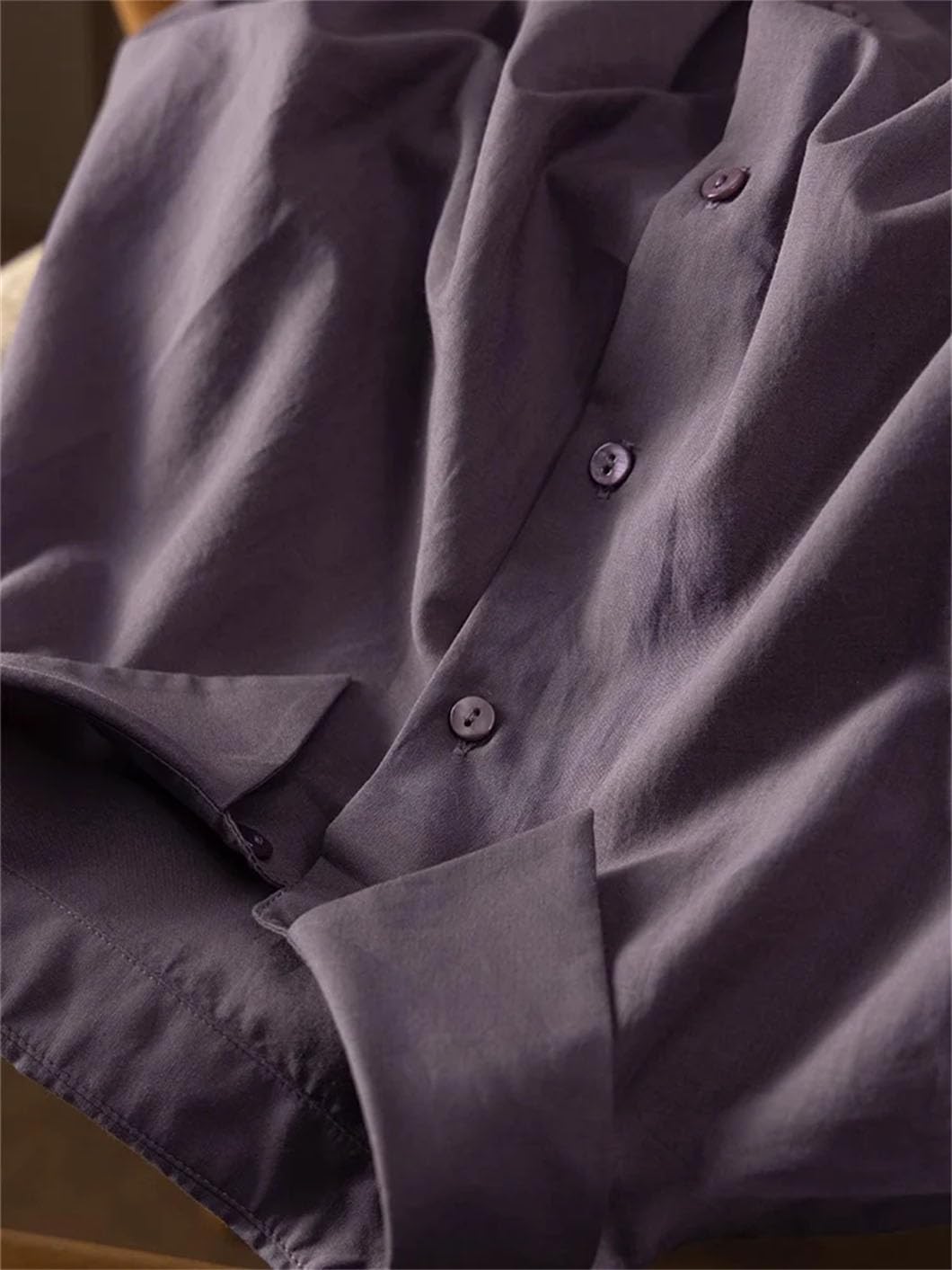 Camicie da donna a tinta unita con colletto rovesciato camicetta casual in cotone camicie da lavoro ufficio tunica top