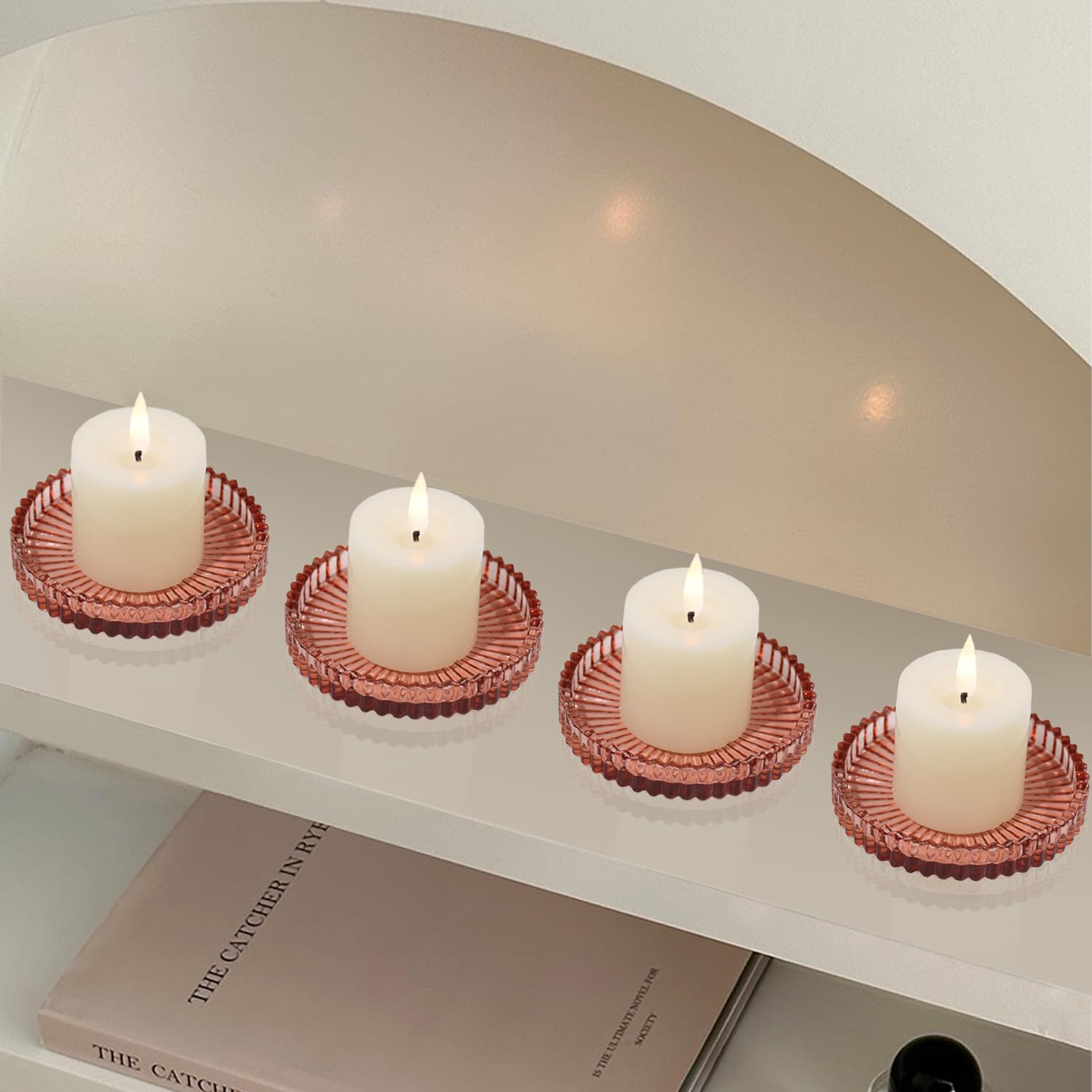 HofferRuffer Set di 6 portacandele in vetro, 10 cm, rotondi, per candele a pilastro, colore: marrone rossastro