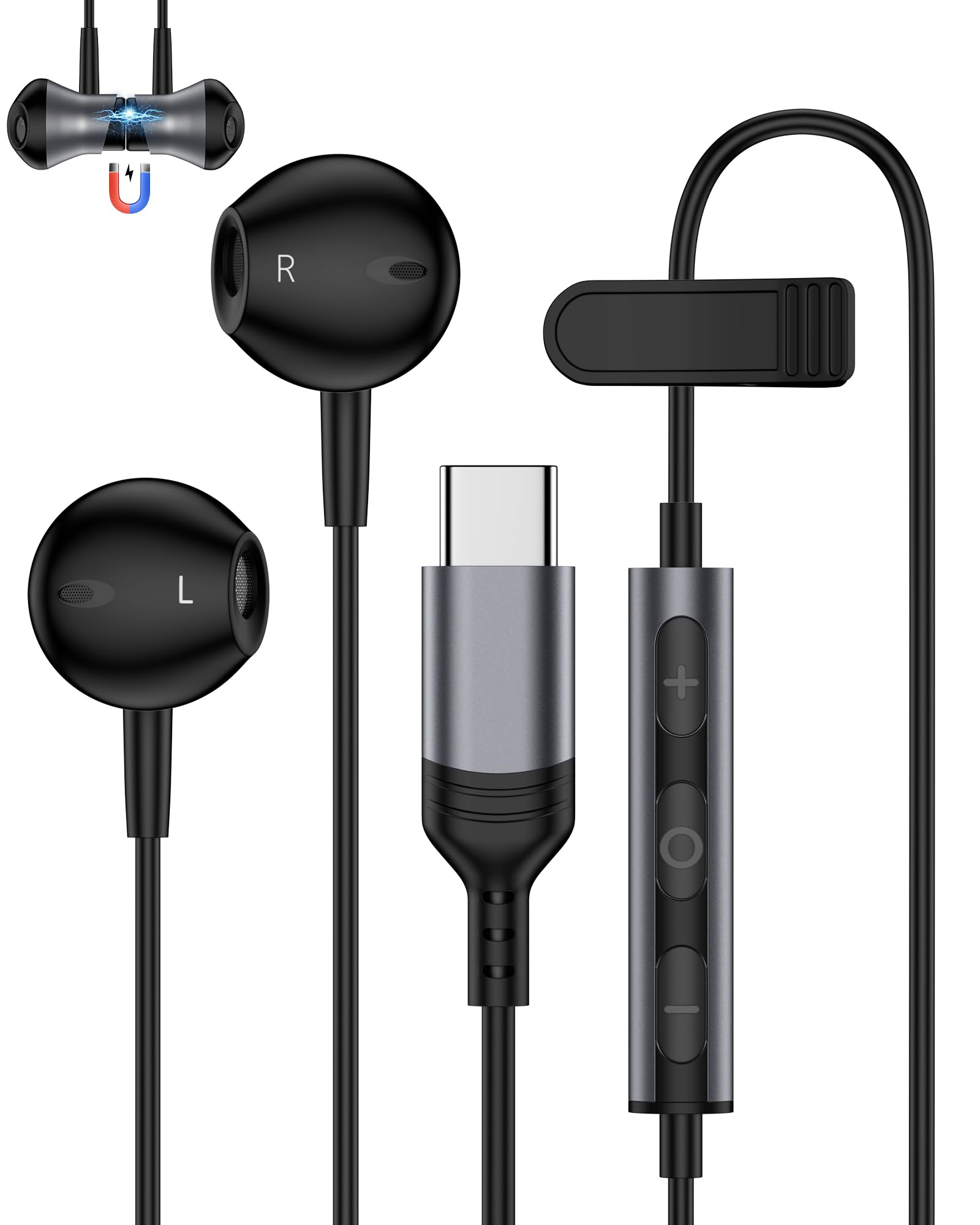 ワイヤレスイヤフォン グレー USB Type-C Samsung Galaxy S25 USB C Wired Earbuds, USBC in-Ear Wired
