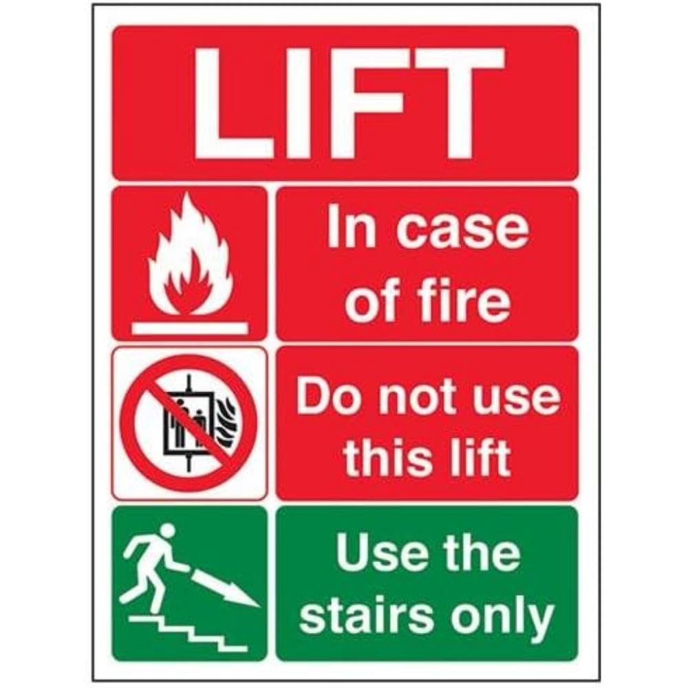 V Safety Lift Fire Notice Sign - 150mm x 200mm - 1mm Rigid Plastic