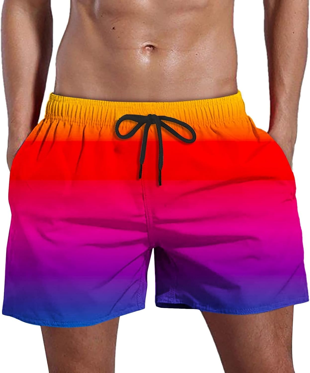 Ymosrh Men's Swimming Trunks Summer Swim Quick Dry Shorts with Pockets Plus Gradient Print Beach Shorts Swim, S-5XL