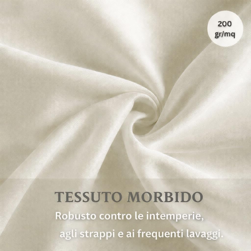 PARAMAISON Tenda per Esterno Impermeabile e Oscurante First2, per Gazebo e Pergolato, Idrorepellente | 150 x 220 cm - Panna| con Bretella Foderata