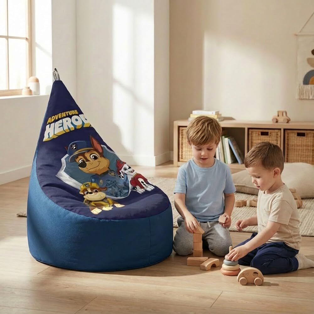 Happers Poltrona a Sacco Bambini Paw Patrol Chase Poltroncina Pouf Sacco Con Imbottitura Schienale Alto Seduta Morbida Per Cameretta Angolo Lettura Uso Interno Regalo Bambino Bambina Leggera Pronta
