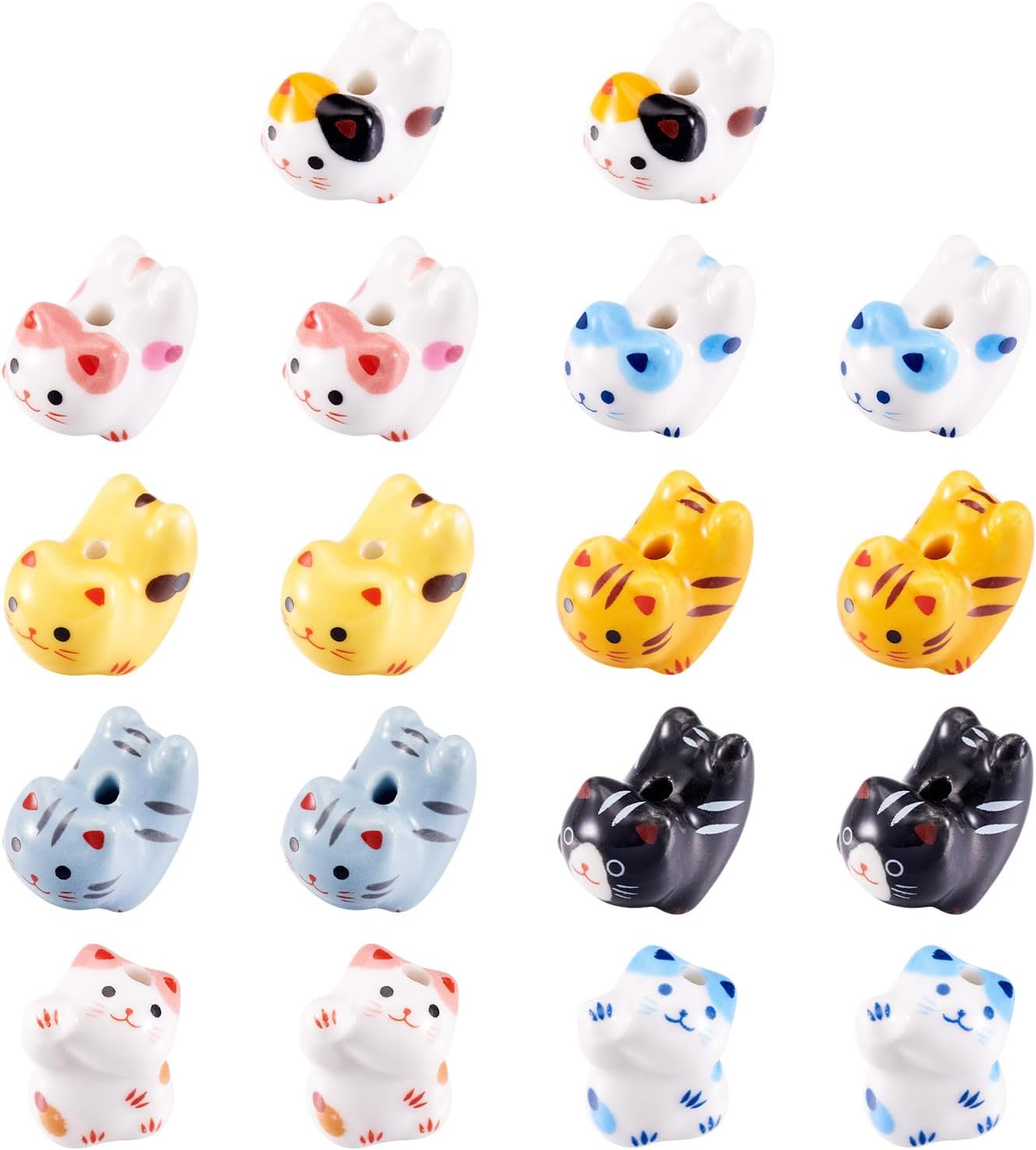 20Pcs Handmade Cat Porcelain Beads Ceramic Cat Beads Cute Assorted Kitten Craft Bead Lovely Pet Animal Spacer Bead for DIY Crafts Earring Bracelet Keychain Lanyard Jewelry Making