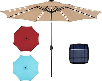Simple Deluxe 10 Solar Patio Umbrella 32 LED Lighted Table Market Umbrellas with Push Button Tilt/Crank Outdoor Umbrella for Garden, Deck, Backyard and Pool