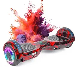Scooter Inteligente Chama Vermelha, Hoverboard Elétrico 6,5' com Autoequilíbrio e Luzes LED