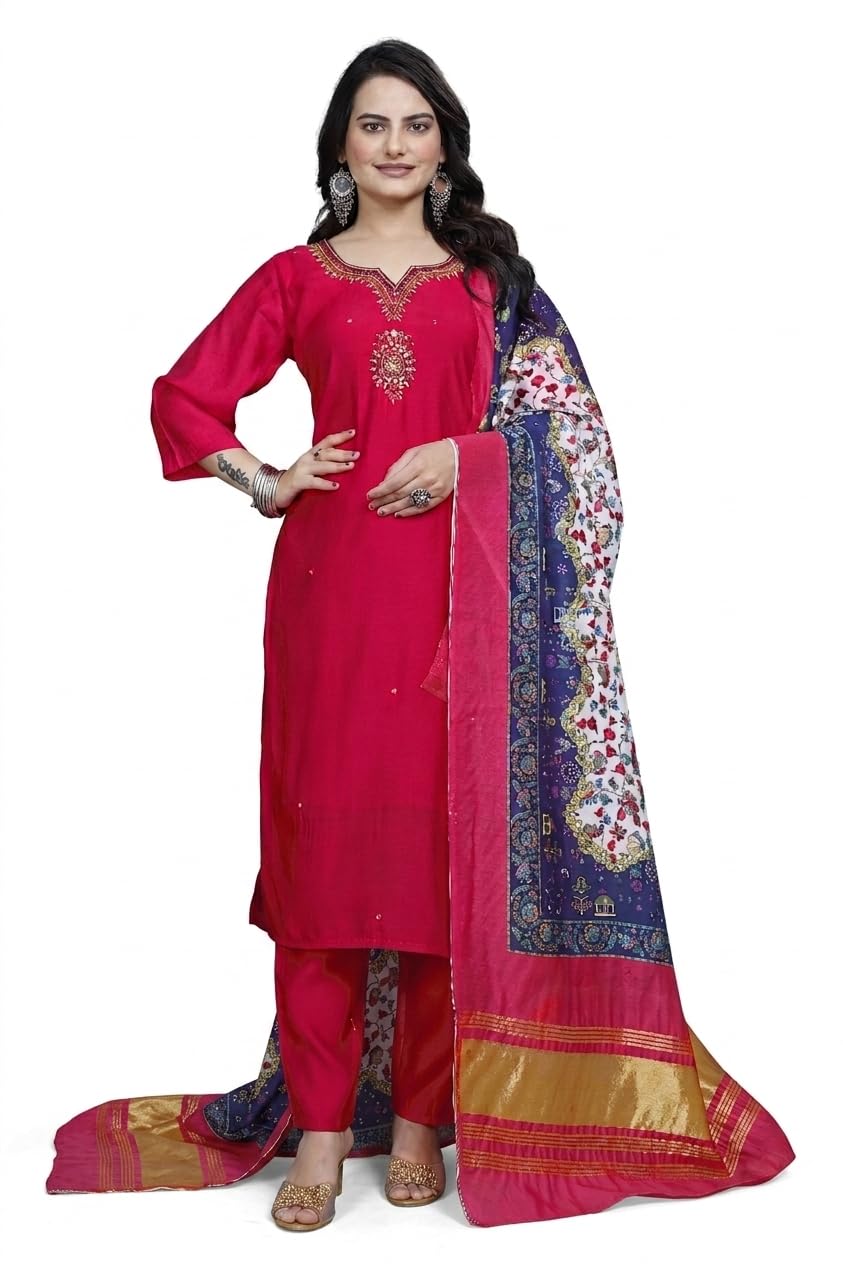 Ethnic Ensemble with Hand-Crafted Zardosi Work Yoke and Traditional Motif Dupatta-image-23