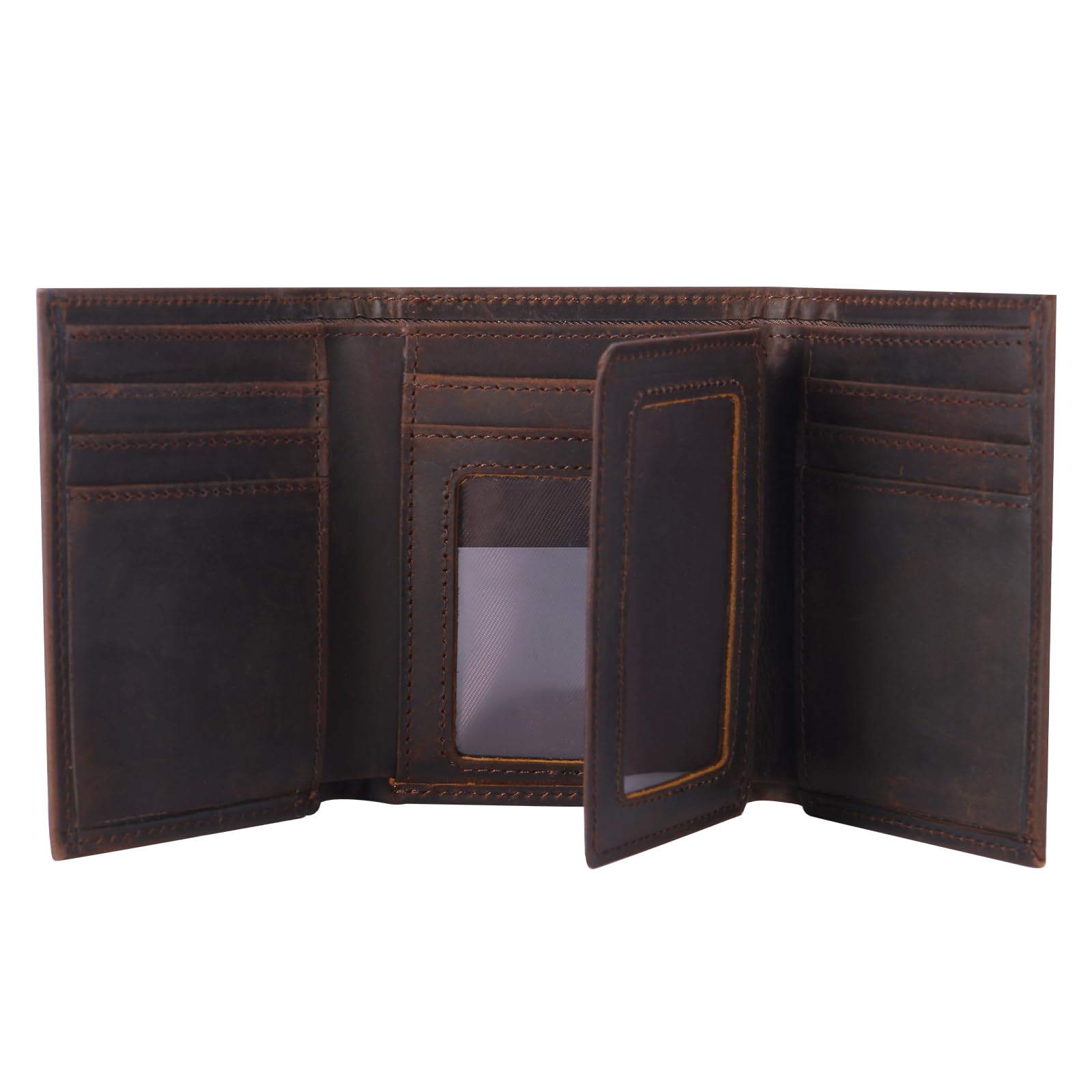 baotuiok Mens Trifold Crazy Horse Leather Wallet with 11 card Slots， Genuine Leather RFID Blocking Wallet for Men（brunet brown）