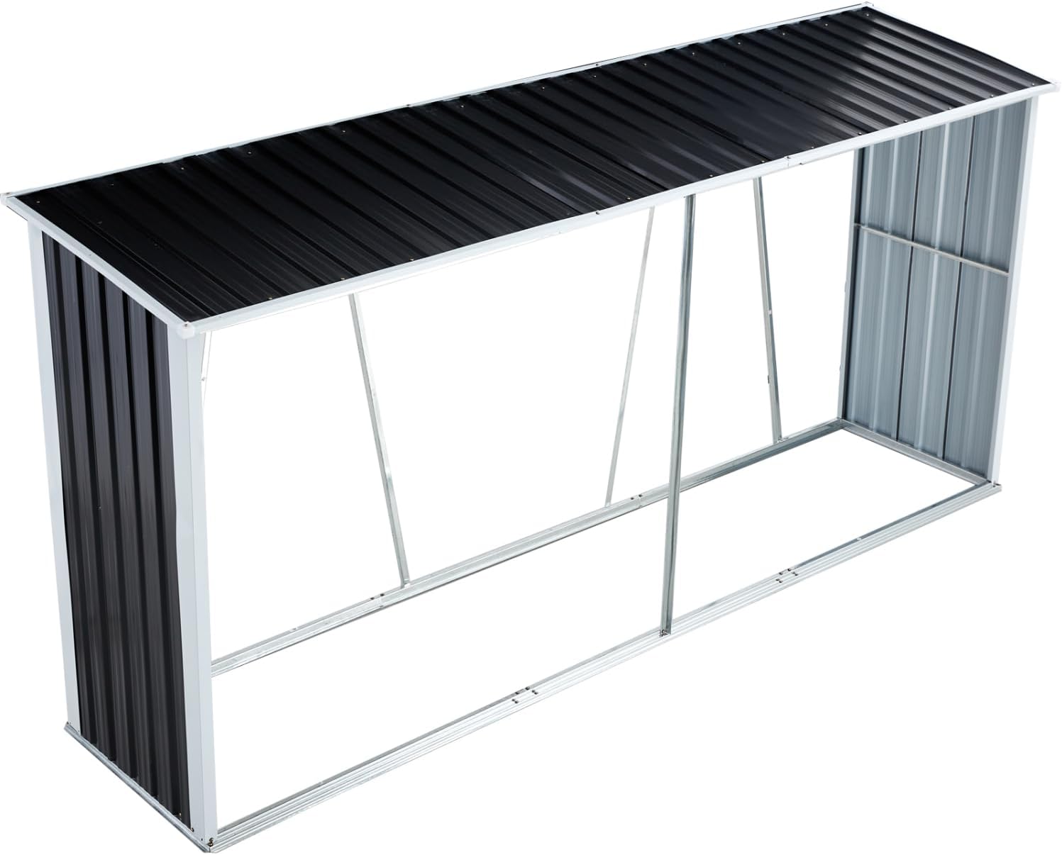 Geelife Firewood Rack with Roof - Galvanized Steel Storage Stand for Outdoor Use, Gray