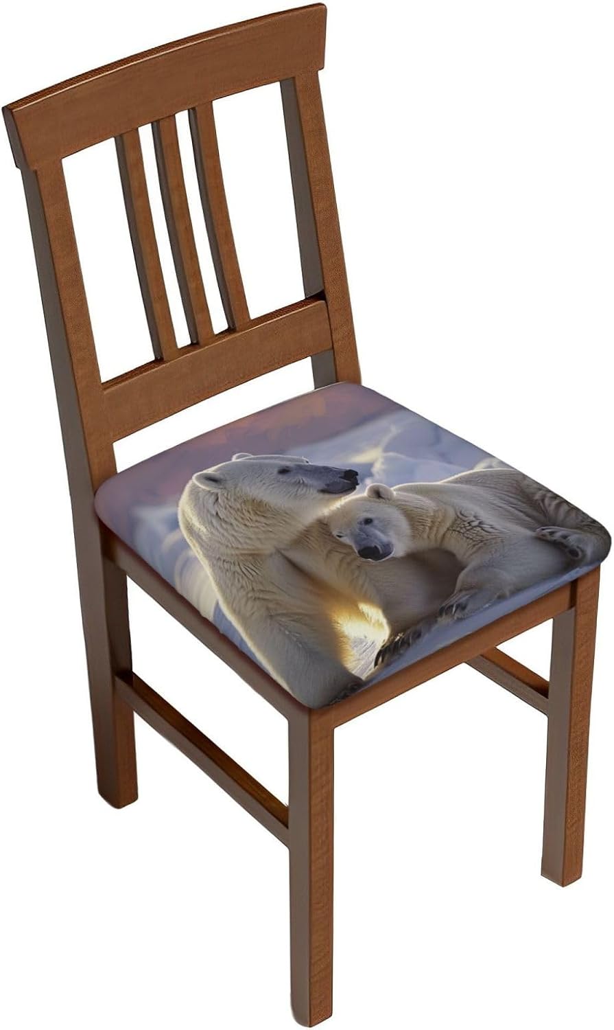 Polar Bear Print Square Cushion Covers 6 Pcs Set Elastic Non-Slip Seat Cushion Slipcovers Pet Furniture Protectors for Chair, Sofa