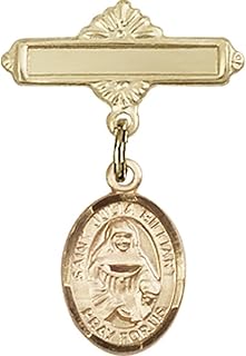 Gold Filled Baby Badge with St. Julia Billiart Charm and Polished Badge Pin 1 X 5/8 inches