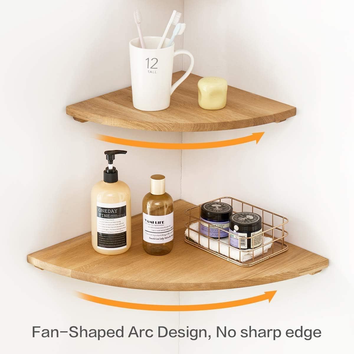 Corner Shelves Wall Mount, 10inch Oak Wood Floating Corner Shelves Set of 2 Round End Small Plant Shelf Wall Mount for Kitchen, Living Room, Bedroom…