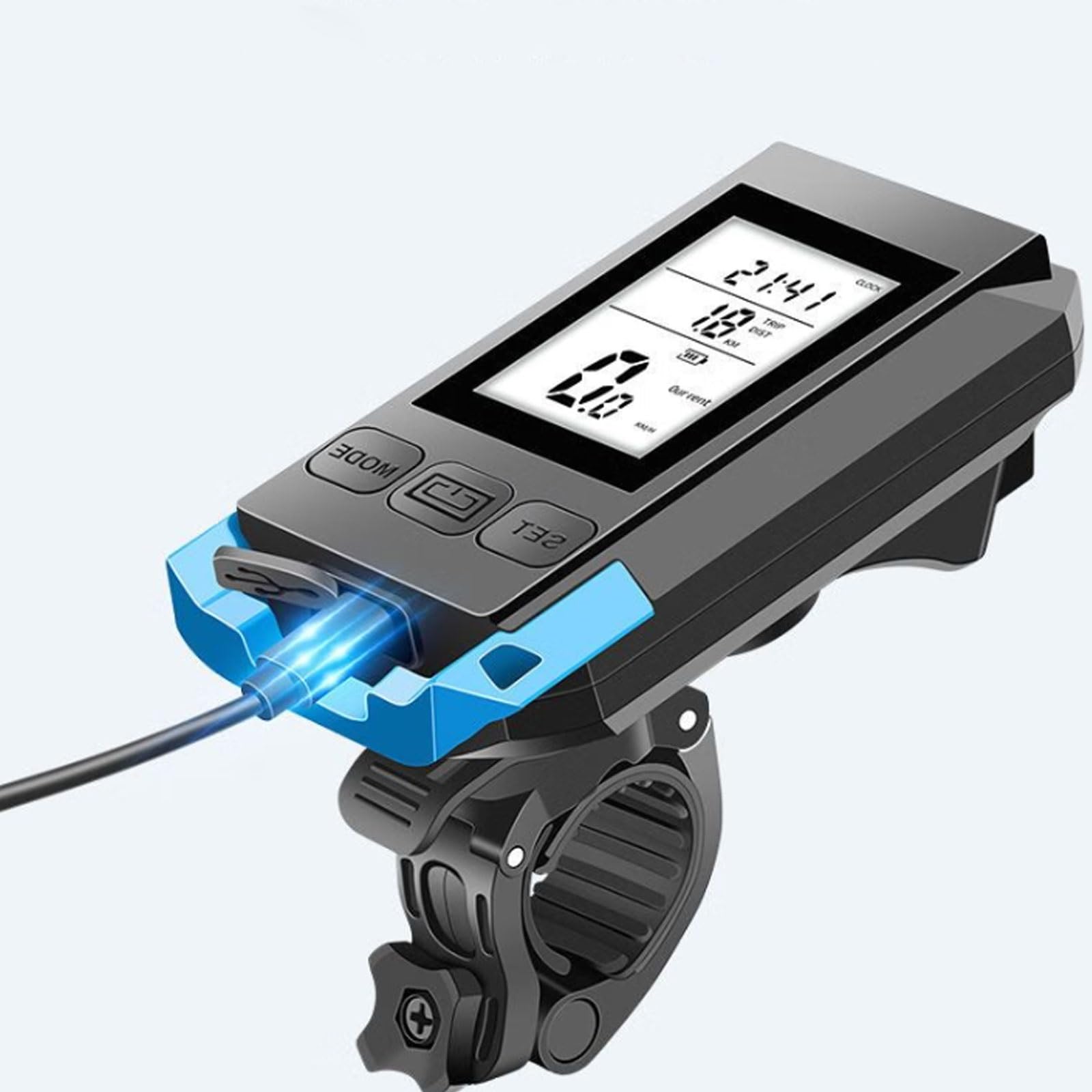 Kompaktowy plastikowy dzwonek rowerowy szosowy rower górski róg reflektor wielofunkcyjny dzwonek ze stoperem ładowanie USB łatwa instalacja