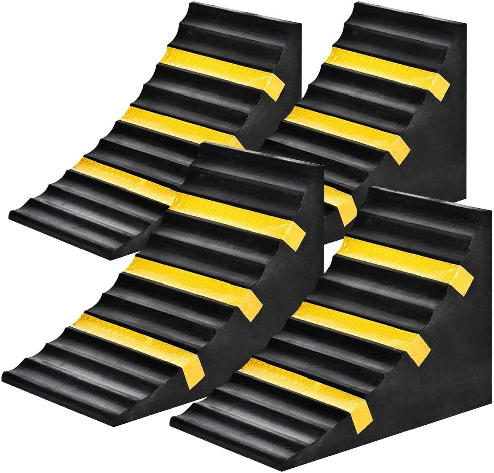 Heavy Duty Rubber Wheel Tire Chock 10" L x 6" W x 7.3" H, Front and Back for Camper, Trailer, RV, Truck, Car, Vehicle and RV (4-Pack)