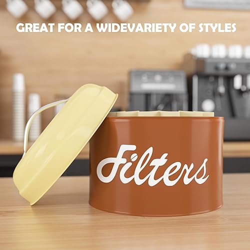 Miniatura 3 de Cesta marrón para filtro de café con tapa, contenedor de almacenamiento redondo para mostrador, decoración rústica de cafetería, accesorios de