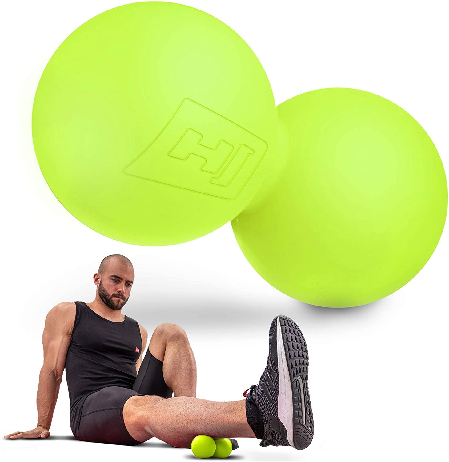 HOP-Sport® Set de 2 balles de Massages en Silicone se Compose d'une Balle de Fascia et d'une Balle Duoball avec Un Sac de Transport en Trois Couleurs