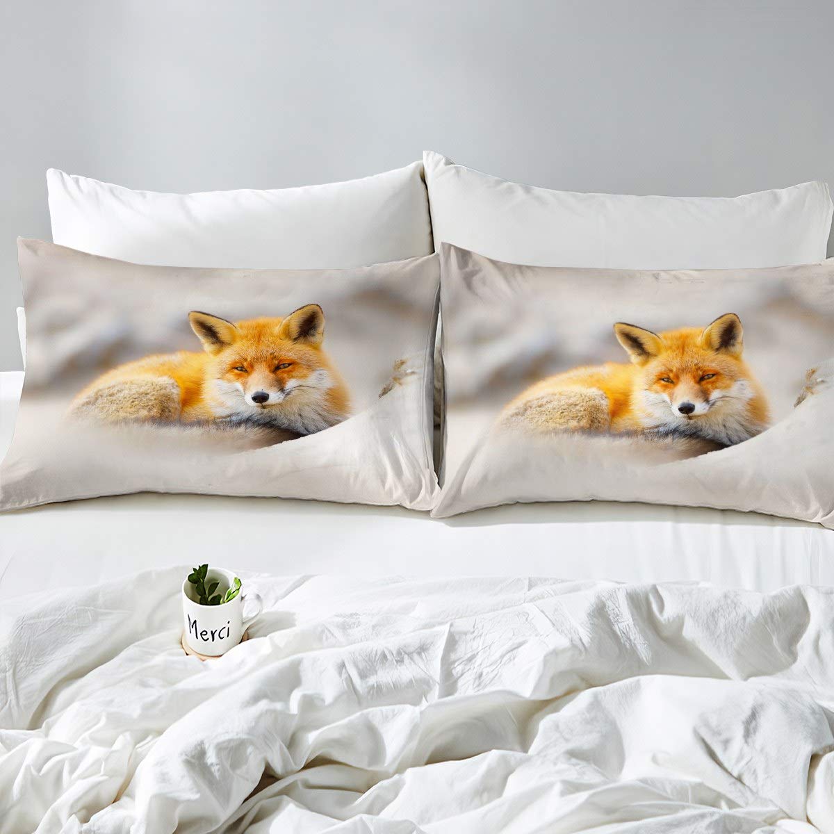 Loussiesd Fox - Juego de cama para niñas y niños, diseño de zorro en 3D, diseño de zorro