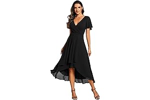Women's V Neck Ruffle A Line Midi Dress for Formal Occasions
