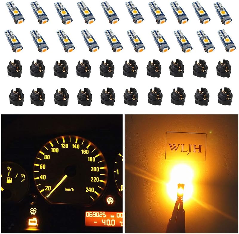 Kit de lâmpadas LED T5 amarelo-âmbar WLJH com soquete de encaixe PC74 – 20 unidades