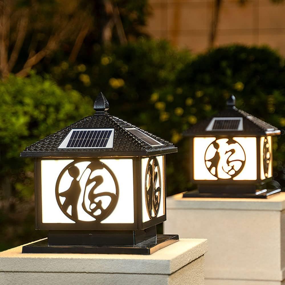 Solar Outdoor Post Garden Lighting Tradycyjny słupek ogrodzeniowy Lampa podłogowa - do ogrodu, krajobrazu, dziedzińca(Nero,40cm)