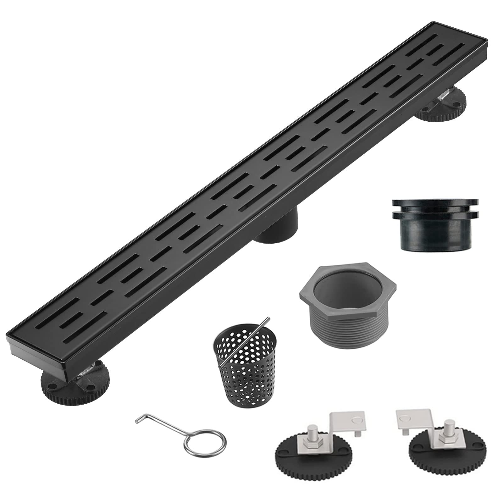 Photo 1 of Kweetle 24 inch Linear Shower Drain with Brickwork Pattern Pattern Grate, Matte Black