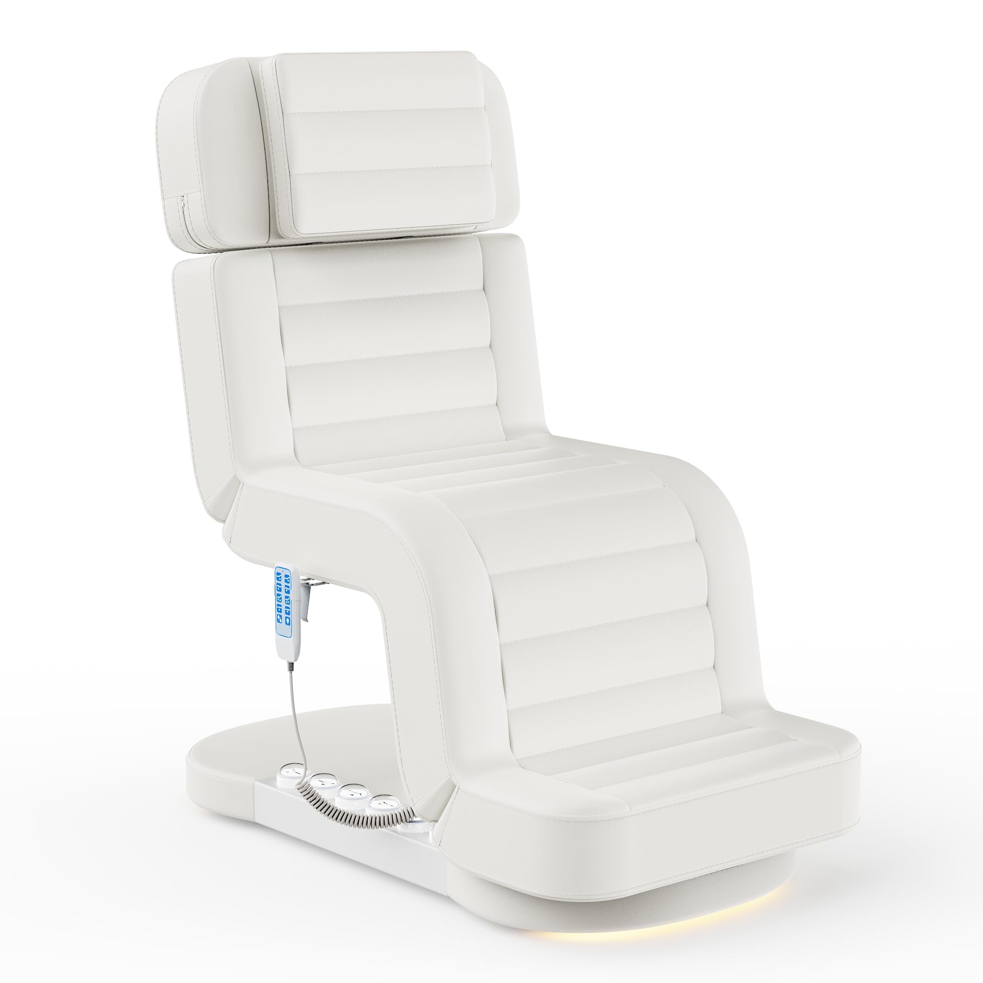 Fully Electric Spa Table/Chair with LED Light, 3 Motor Height, Backrest, Leg Support Adjustable for Massage, Facial, Medical, Tattoo, Waxing, Eyelash Extension, Beauty Salon and More - White
