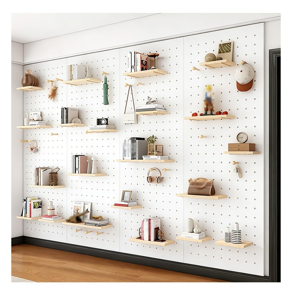 Kit de combinación de tablero de clavijas montado en la pared con estante, tablero de madera maciza de 16 mm de grosor para organización de talleres, oficina en casa, manualidades, almacenamiento
