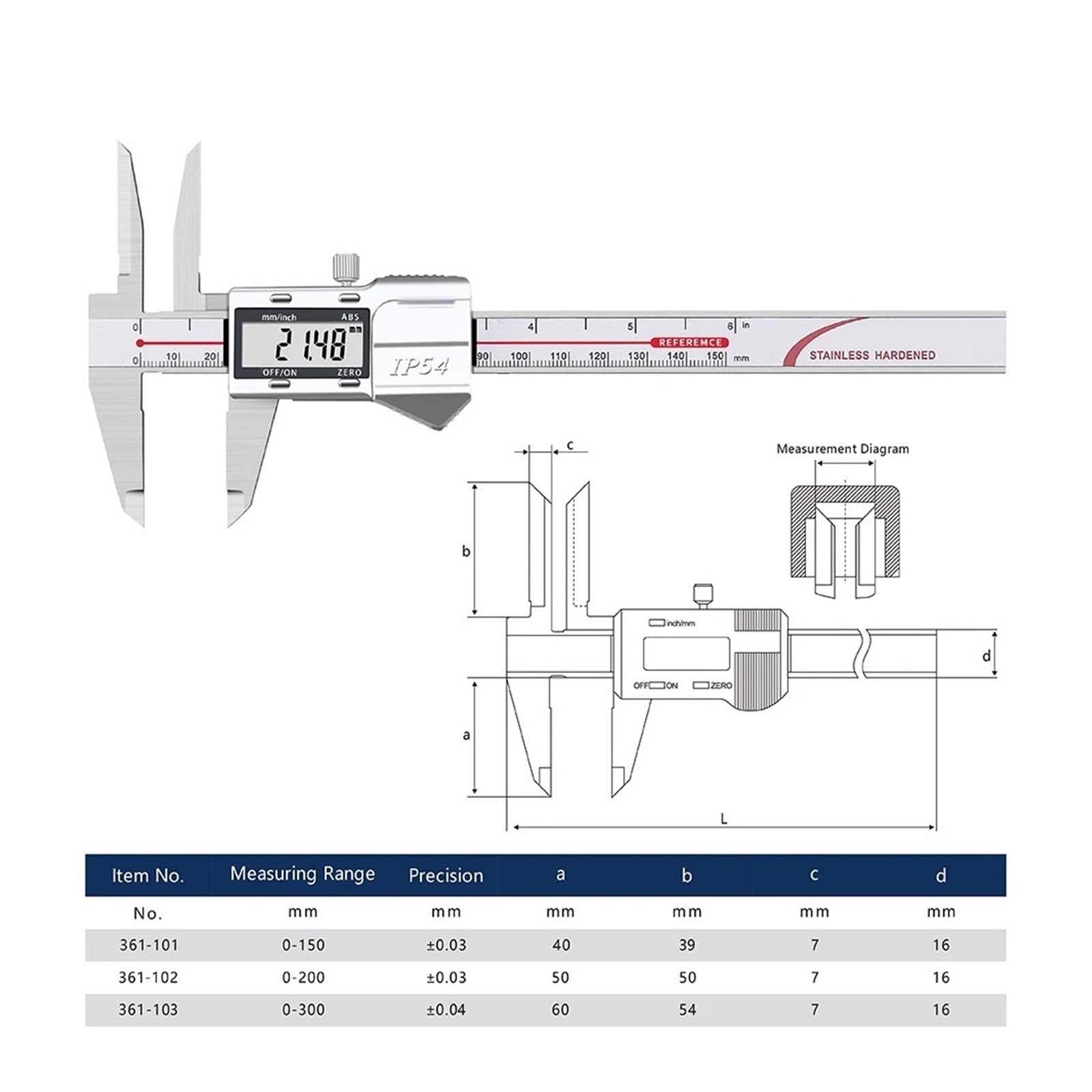 Oberer Nutklaue Erweiterter Digitalanzeige-Messschieber 0-150mm 0-200mm 0-300mm Erweiterter Innendurchmesser-Messschieber(0-150mm)