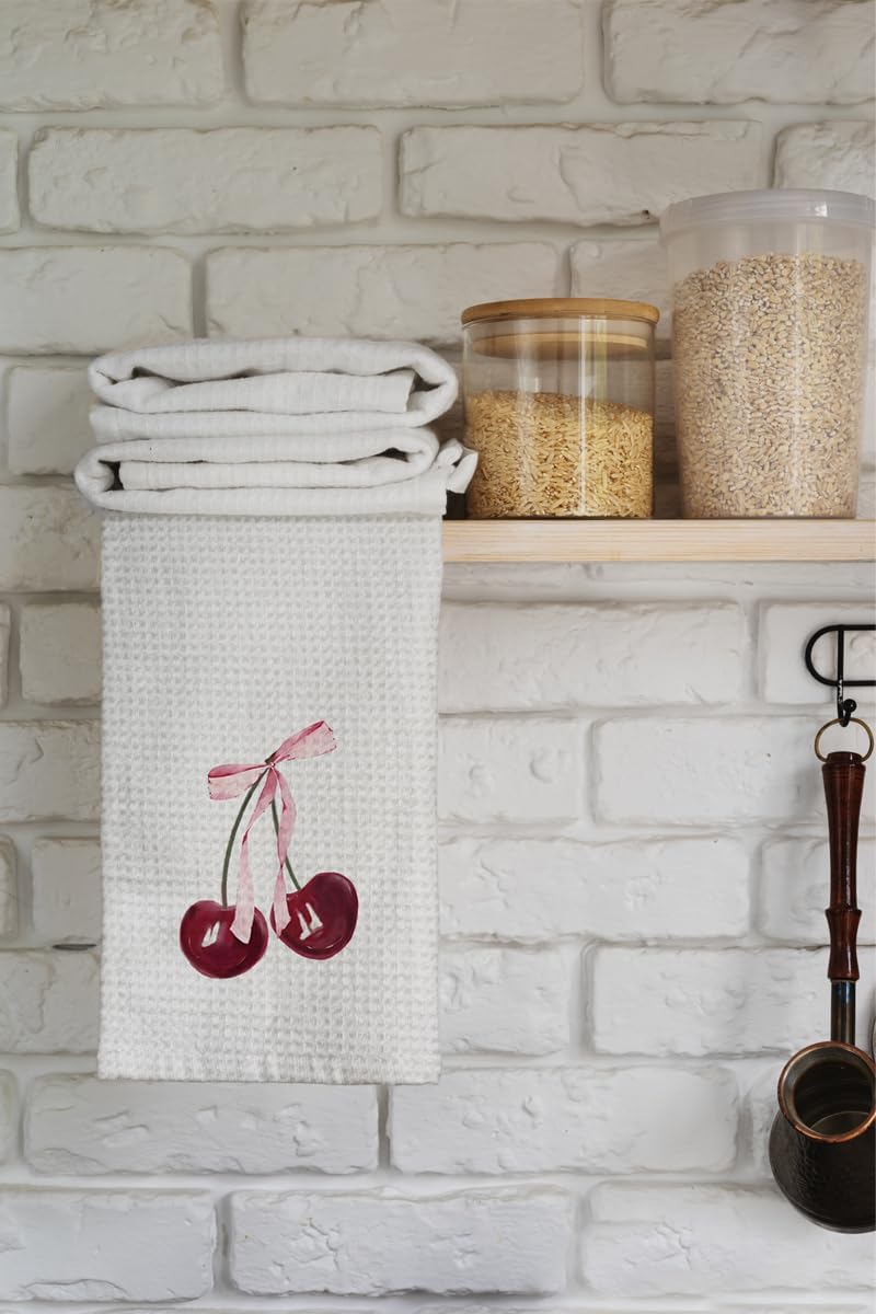 Coquette Preppy Pink-Bow Kitchen Towels Dish Towels, Preppy Cherry Towel for Kitchen Dinning Bathroom, Hand Tea Dish Towels for Kitchen Decor, Kitchen Towel and Dishcloths Sets 16×24 Inches