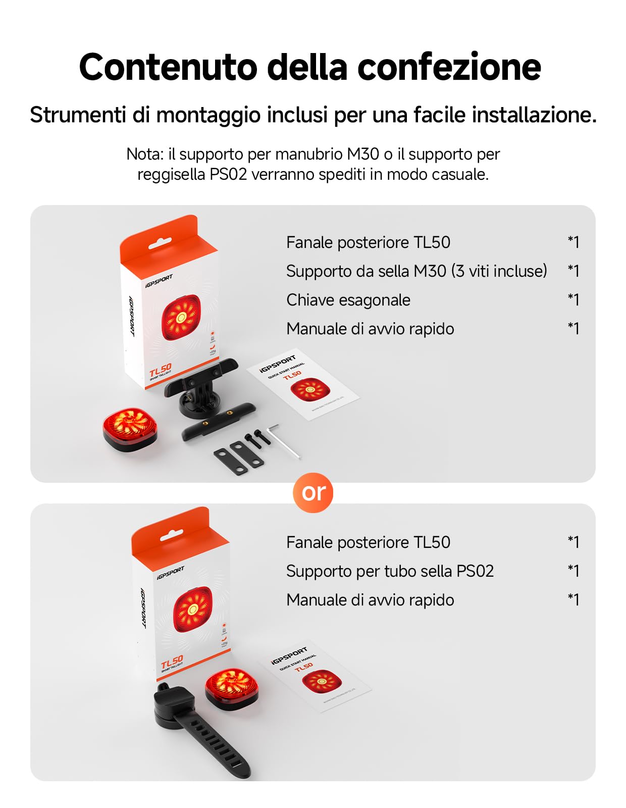iGPSPORT TL50 Luci Bicicletta led, Ricaricabile Tramite USB-C, Sensore Freno, Luci Bici ad alta Luminosità da 1,2 km, 6 Modalità di Illuminazione, IPX7