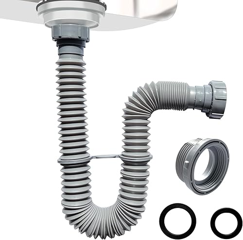 Tubo de drenaje para fregadero P Trap de 1-12 pulgadas, tubo de drenaje flexible expandible para fregadero, tubo de drenaje en P de 11 a 31.5