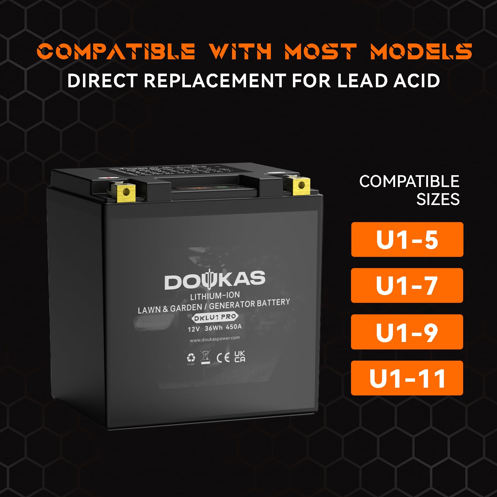 DKLU1 PRO Batterie au lithium LiFePO4 pour tondeuse à gazon, générateurs 12 V 3,2 Ah 450 CCA, compatible avec tracteur de jardin, convient pour Craftsman, John Deere, Cub Cadet, Husqvarna