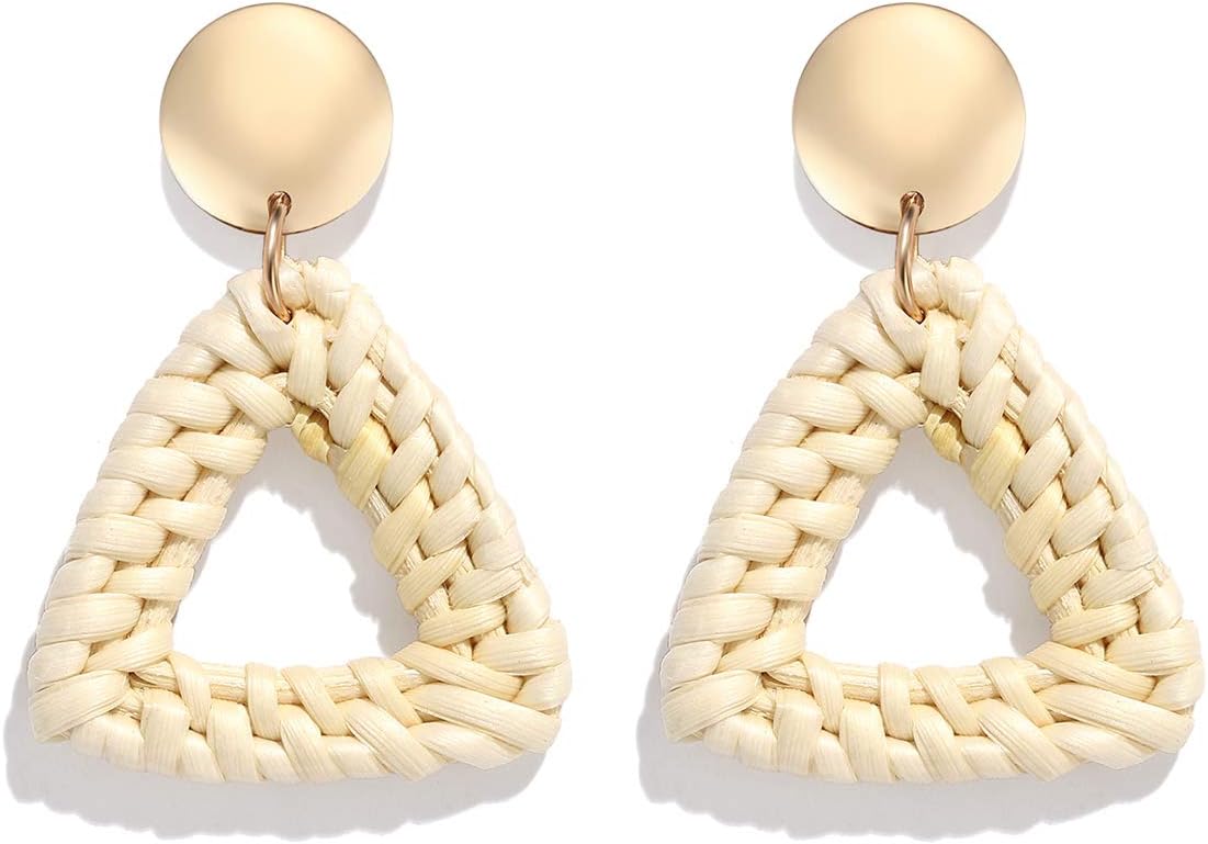 Rattan Earrings for Women Handmade Lightweight Wicker Straw Stud Earrings Statement Weaving Braid Drop Dangle Earring