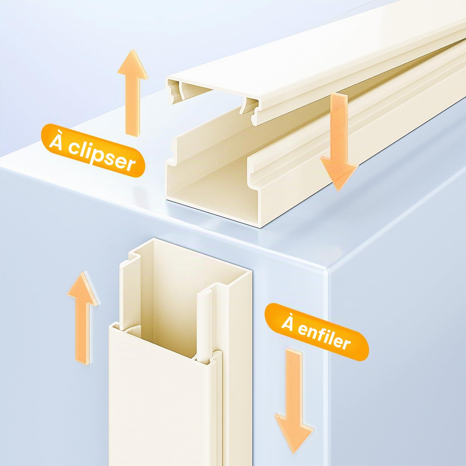Delamu 4M Goulotte Passe Cable Murale Autocollante, Cable Management, Cache Cable Fils Goulotte Electrique pour TV & Bureau, 10 pièces, L400mm x W24mm x H14mm, ‌Beige