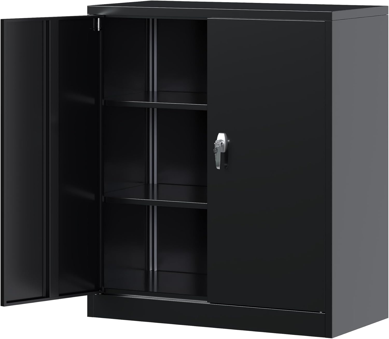 Metal Storage Cabinets with Lock,2 Doors and 2 Adjustable Shelves - 35.4" Steel Lockable File Cabinet,Locking Counter Cabinet for Home Office,Garage,School (Black)