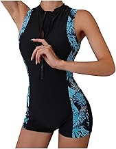 Generico Women's One Piece Sports Swimsuit with Zip Swimsuit Swimming Pool Abdominal Control Push Up Bikini Swimwear Beach