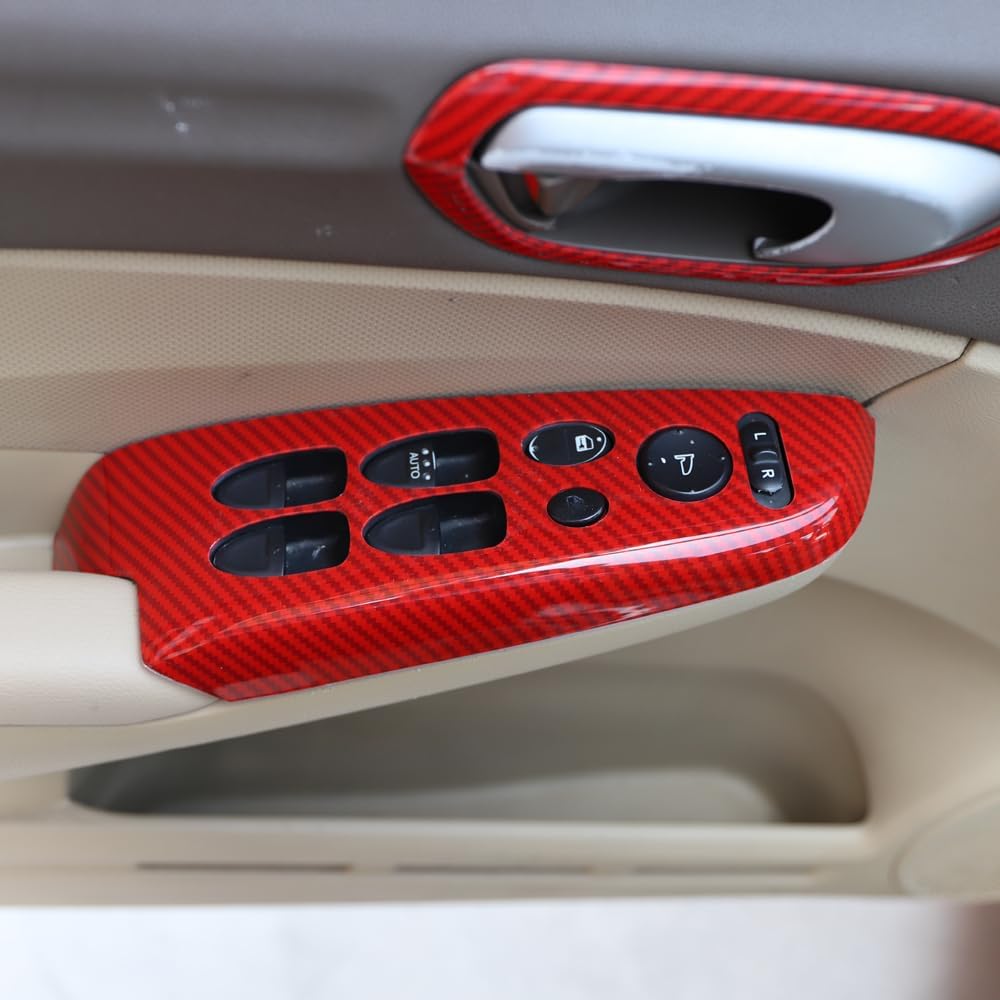 Red Black Carbon Fiber Pattern Window Control Panel Armrest Cover ABS Carbon Fiber Style Door Lock Switch Trim Fit for Honda Civic 2006 2007 2008 2009 2010 2011 (Red)