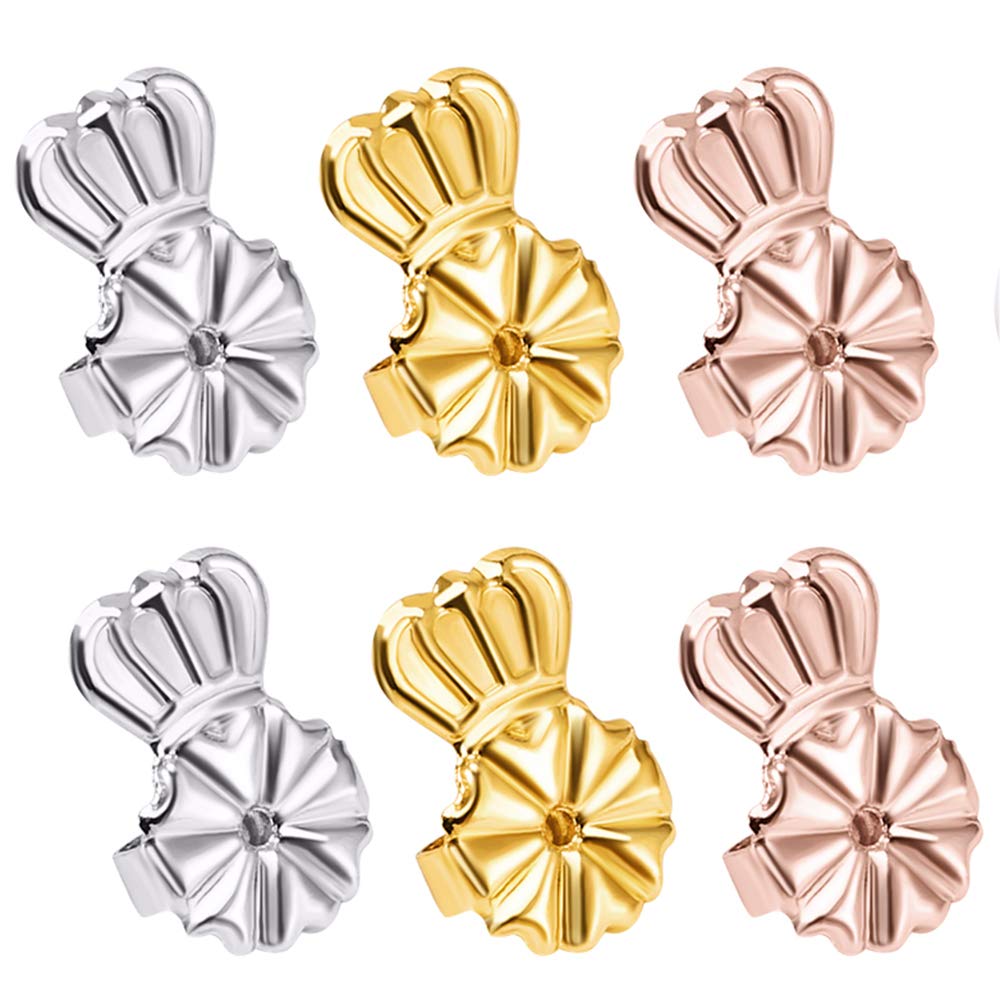 YAVIS Earring Backs Earring Lift, Adjustable Secure Heavy Earring Lifters For Droopy Ears Pierced Lobe (3 Pairs 925 Sterling Silver Crown Style), Silver