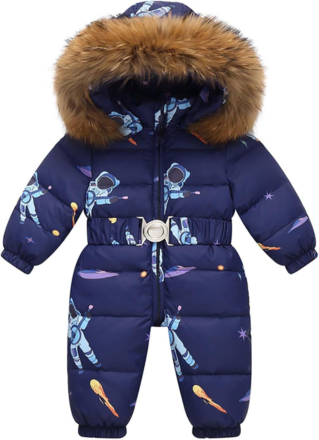 Baby Boys Girls Snowsuit Metallic Shiny One Piece Hooded Puffer Jumpsuit Toddler Thick Snow Down Romper Ski Suit